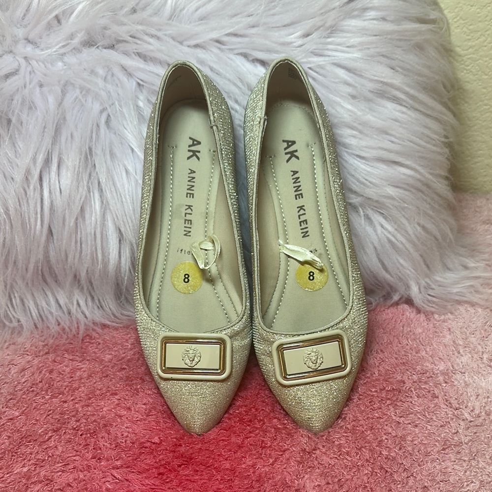 Anne Klein Silver Flats with Decorative Buckle